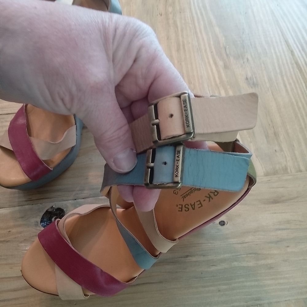 Kork-Ease Hailey Multi-Color Leather Strap Platform Wedge 5.5" Sandals S… - Picture 7 of 16